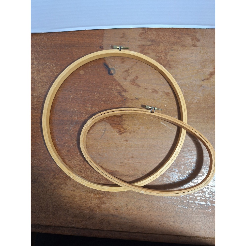 Vintage Wooden Embroidery Hoops Lot 10 Inch Round and 9.5 Inch Oval Set of 2